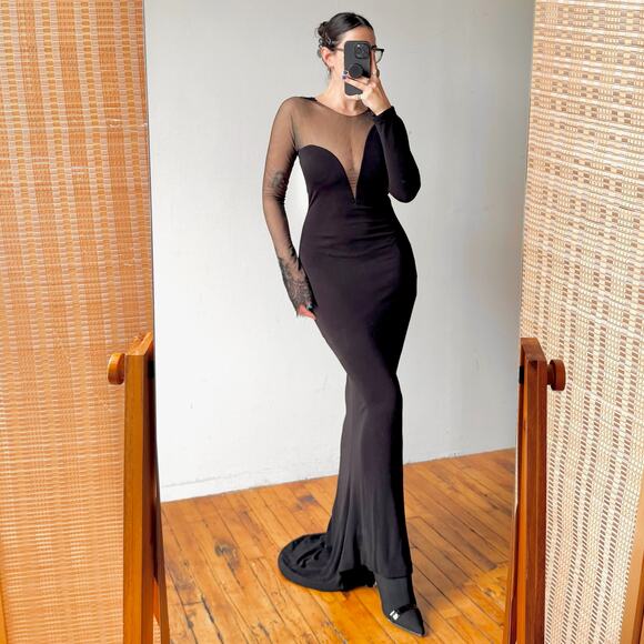 Alaia Dresses & Skirts - Black Asymmetric Mesh & Lace Evening Gown